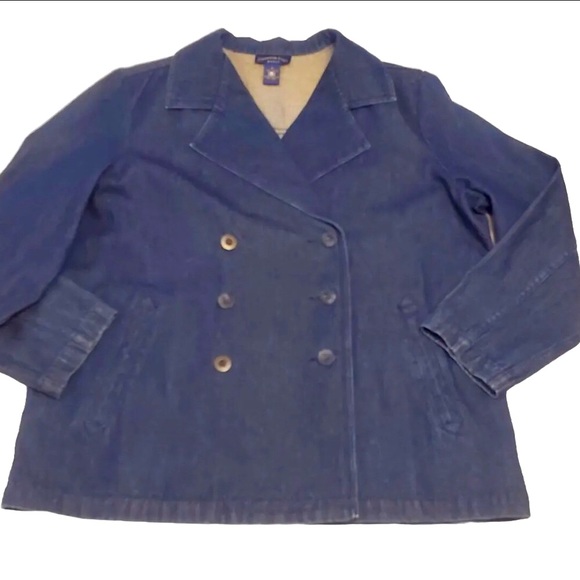 Denim Pea Coat Jean Jacket - Picture 1 of 8